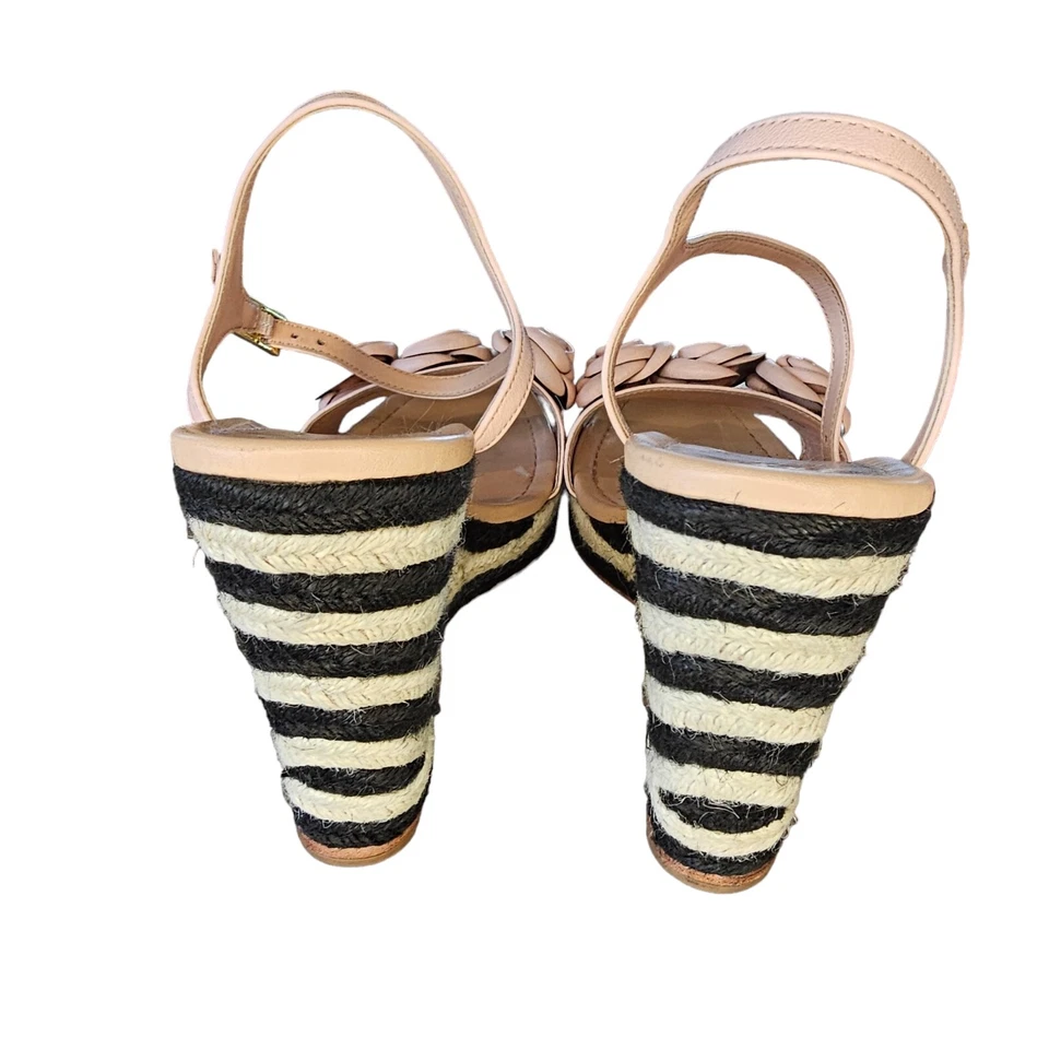 Kate Spade Jill Rosa Puff Cuero Roseta Negro Blanco Tejido Rafia Cuñas Talla 10 Foto 4 de 4