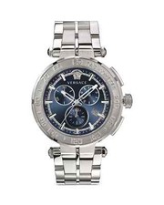 Versace Mens Greca BLUE FACE SS BAND 45MM MEN WATCH VEPM00420 RUNNING NEW 