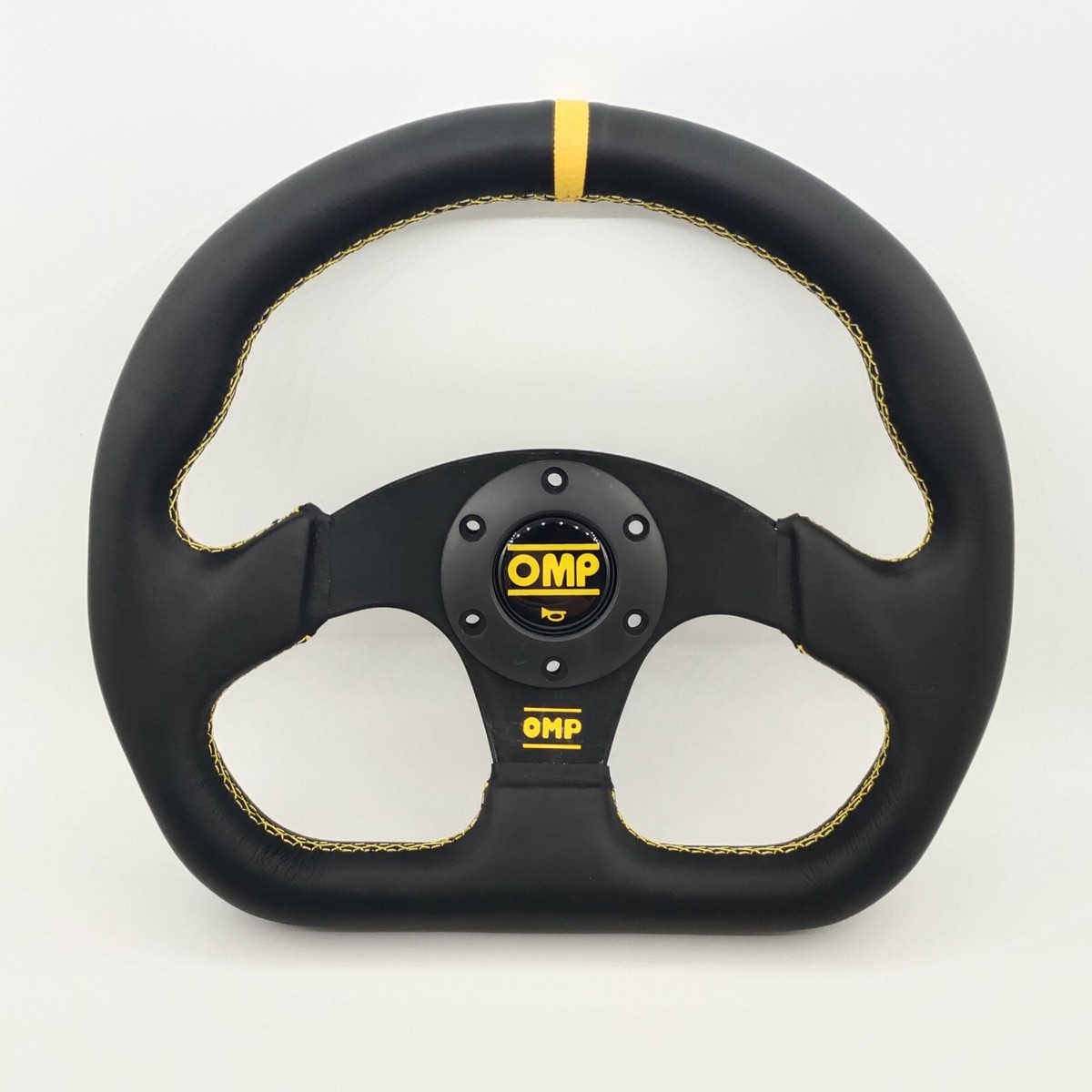 325mm Yellow Stitching Stripe D Shape Flat Steering Wheel For MOMO