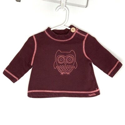 Roots Baby Sweatshirt 3-6 Months Small Long Sleeve Maroon Owl Embroidered NWOT
