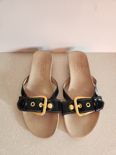 TALBOTS WOMEN SANDALS SIZE 7 B BLACK LEATHER BUCKLE - Picture 11 of 12
