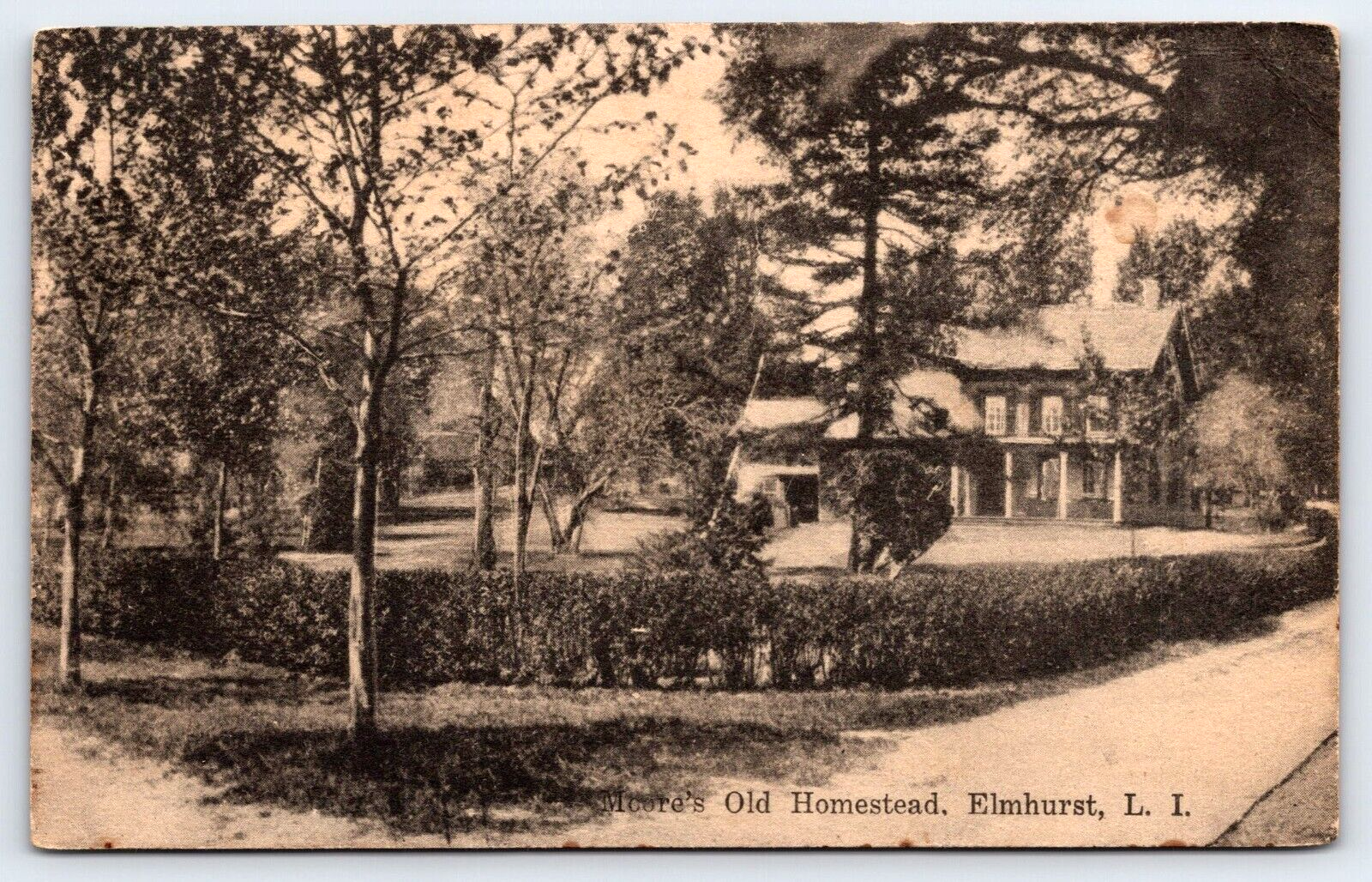 Original Old Vintage Outdoor Postcard Moore's Old Homestead Elmhurst Long Island