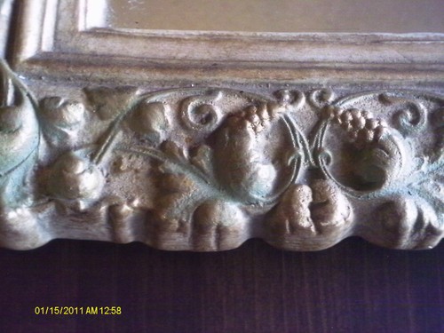 Ornate Mirror 10 1/2 x 9 inches for Wall Mounting gold green patina - Picture 4 of 6