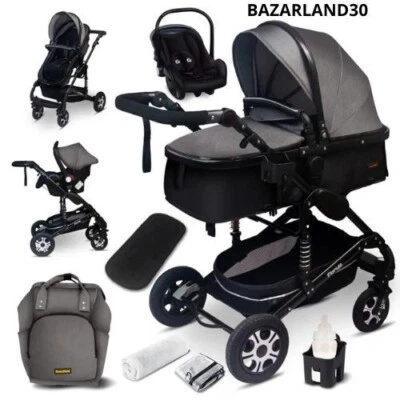 GaGaDumi Florida poussette 3 en 1 ensemble complet avec siège auto . Gris/noir - Photo 1/4