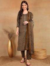 Women's Rayon Blend Ethnic Motifs Straight Printed Kurta Pant With Dupatta Set