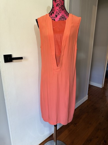 Witchery 16 Dress Pencil Orange Leather Contrast Panel Sleeveless Exposed Zip - Picture 3 of 13