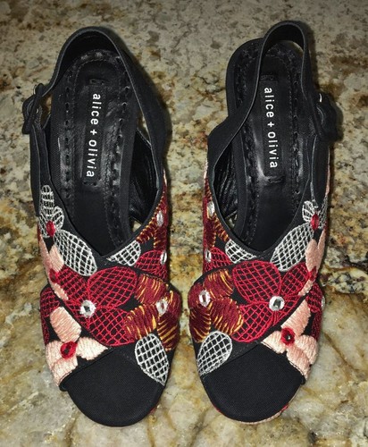 ALICE + OLIVIA Larissa Embroidered Platform High Heel Sandals Womens 37 US 6.5 - Picture 4 of 7