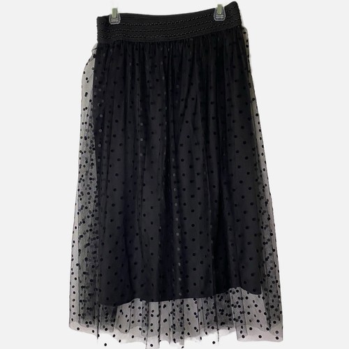Metro Wear Polka Dot Mesh Overlay Skirt Elastic-waist Midi Women's Size S - Picture 9 of 9