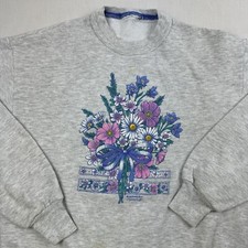 Vintage Morning Sun Sweatshirt Womens Small Gray Floral Flowers Cute 90s Nature