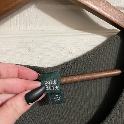 Wild Fable Womens Dark Green Ribbed Ruched Tie Side Cropped Y2K T-Shirt XL - Picture 2 of 5