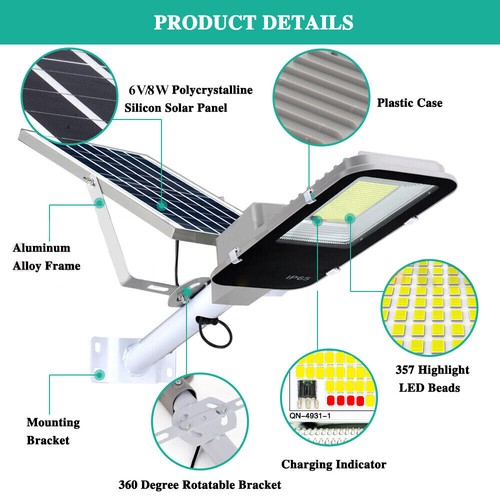 Outdoor Commercial Solar Street Flood Light LED Lamp Area Dusk To Dawn Wall Lamp - Picture 6 of 15