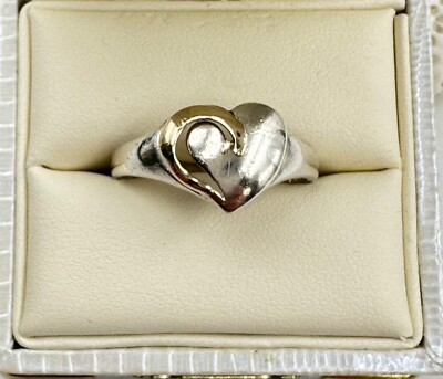 Precious Precious Sterling Silver Heart Ring 14k Gold 2-Tone SZ 11.5 Modernist