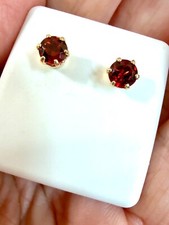 Natural Garnet 5mm round solitaire earrings 14K Yellow Gold 1.6 grams