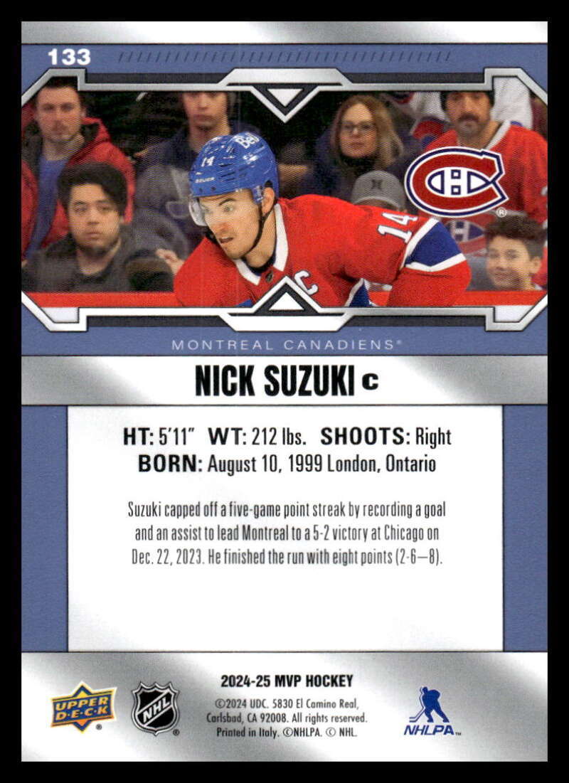 UPPER DECK NHLカード STATURE NICK SUZUKI CANADIENS 08/15 #165 送料無料 中古 IT2 2024-25 Upper Deck Series 2 Canvas NICK SUZUKI Canadians