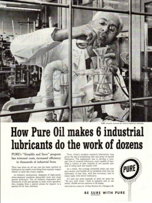 Vintage advertising print Gas Oil PURE research Scientist Simplify and Save 1958
