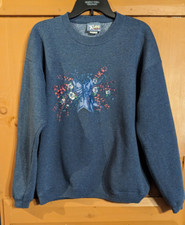 Vintage 90s Lee Sport Sweatshirt Grandma Flower Sweater Spring Blue Sz Large