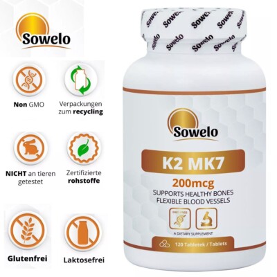 Vitamin K2 MK7 I 200 mcg I Nahrungsergänzungsmittel I 120 Tabletten