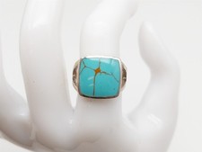 Vintage 1950s 300 Natural Turquoise Sterling Silver Band Ring