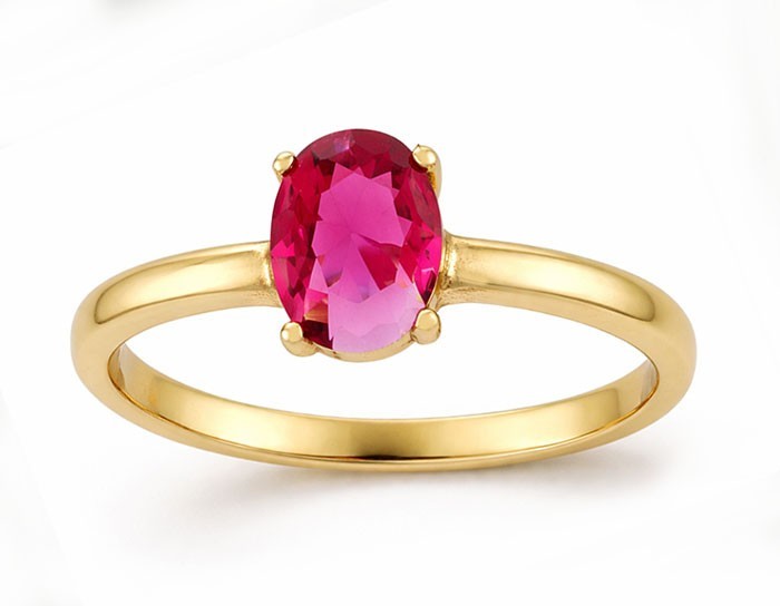 Lab-Created 1.45 Ct Ruby Solitaire Ring – .925 Sterling Silver, Yellow Tone NWT