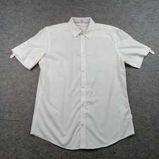 Calvin Klein Shirt Mens Medium White Solid Slim Fit Button Front Short Sleeve