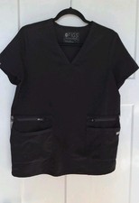 FIGS Women  s Scrub Top Small Black 6 Pocket Utility V-Neck Technical Collection