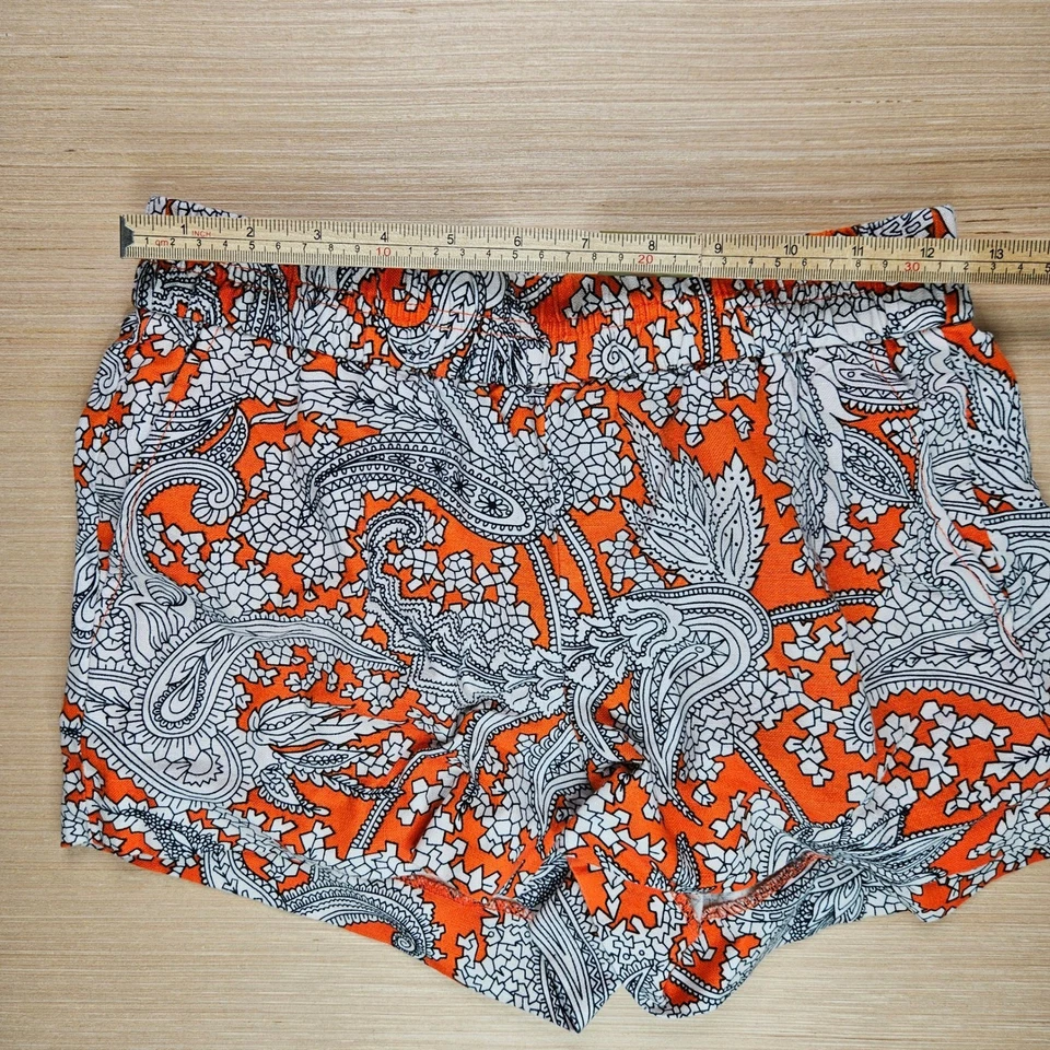 Pantalones Cortos J Crew Mujer Talla 00 Naranja Blanco Negro Estampado Paisley Informal Mezcla de Lino Foto 3 de 4