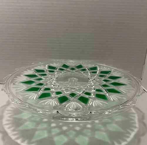 VTG Walther Glass Walther-Glas Emerald Green Cake Stand Pedestal Plate Germany