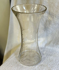 Clear Glass Vase Etched Floral Flower Pattern Decorative Style