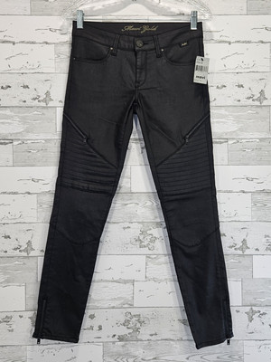 Mavi Gold Womens New Fit Jeans 27 Black Low Rise Zipper Detail Moto
