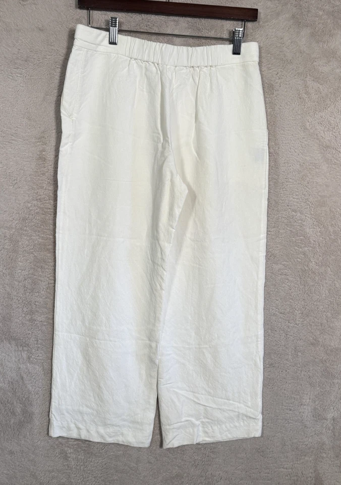 Pantalones Jenni Kayne para mujer 0 blanco mezcla de lino pierna ancha recortados tiro alto Foto 3 de 4