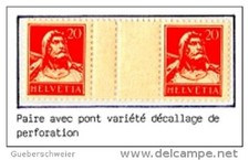 SUISSE N° 203a neuf** paire se tenant avec pont VARIETE perforation décallée