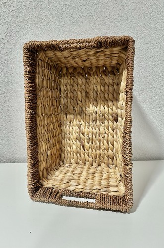 Tan Weaved Basket W/Handles Home Decor Storage W/Brown Edge 9.5 “X 8 “ X 14.75” - Picture 5 of 8