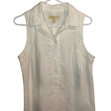 MICHAEL KORS Dress 100% Linen Size Small White V Neck Shift Sundress Lightweight