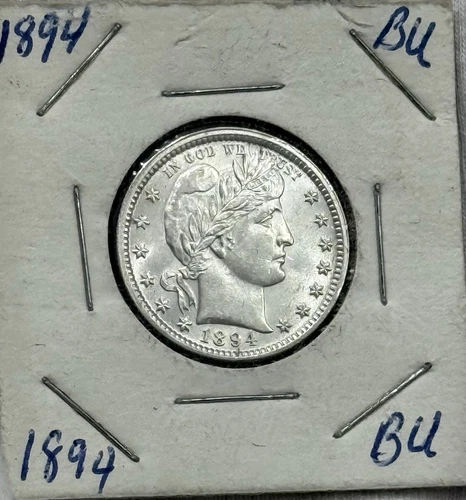 1894 Barber Quarter Dollar 25c High Grade BU UNC Nice Authentic Brilliant Gem Ms