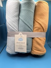 Cloud Island 3 Pack Infant Hooded Towels Blue Tan Lightweight Baby Bath Towels