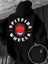 Men'S Heavyweight Hooded Sweatshirt-Black Oversized Pullover Hoodie w/Spitfire G