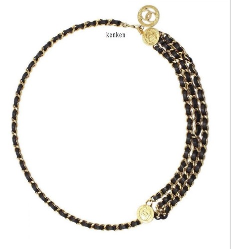 CINTURA CHANEL Catena AUTENTICA Medaglia Oro Moneta Kenkenjp Pelle Nera CC COCO Tripla - Foto 9 di 22