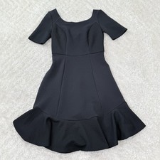 HD in Paris Dress Womens 0 Black Anthropologie Ruffle Hem Short Sleeve Fit Flare