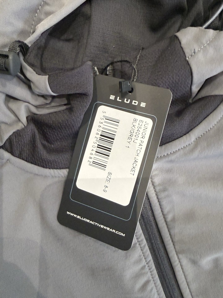 8-9 Years ELUDE Junior Patch Tracksuit Black Grey Jacket Joggers Brand ...