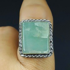 Natural Aqua Chalcedony Gemstone Handmade 925 Sterling Silver Ring Size-7.5 US