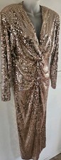 Vintage Oleg Cassini Bronze Sequin Draped Goddess Gown Sz 14 - EUC