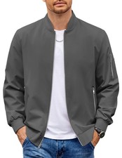 Casual Zip Up Jackets For Men Light Weight Polyester Bomber Jacket Spring Coa...