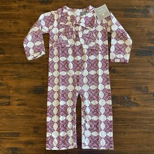 NWT Kate Quinn Is 18-24M Bloom Print Classic Bow Jumpsuit Organic Cotton Snap