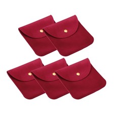 5 x 10x10cm Jewelry Pouches with Snap Button Soft Storage Red