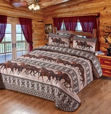 LL Home Horse Valley Herd Southwestern Native Quilt Bedding Set - Size: Queen...