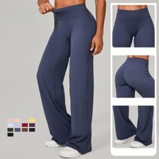 High Waist Pilates Leggings Women Straight Leg Yoga Pant Loose Wide Leg Trousers
