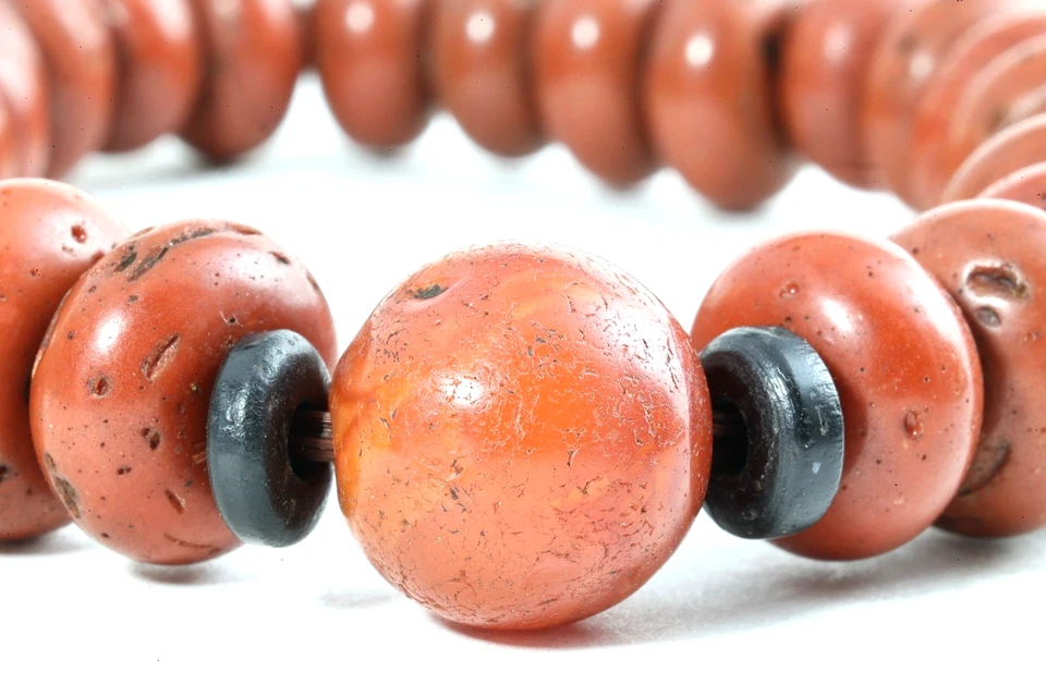 Old Himalayan Tibetan Nepalese Coral Red Sherpa Coral Glass bracelets 17th C - Image 3 of 4