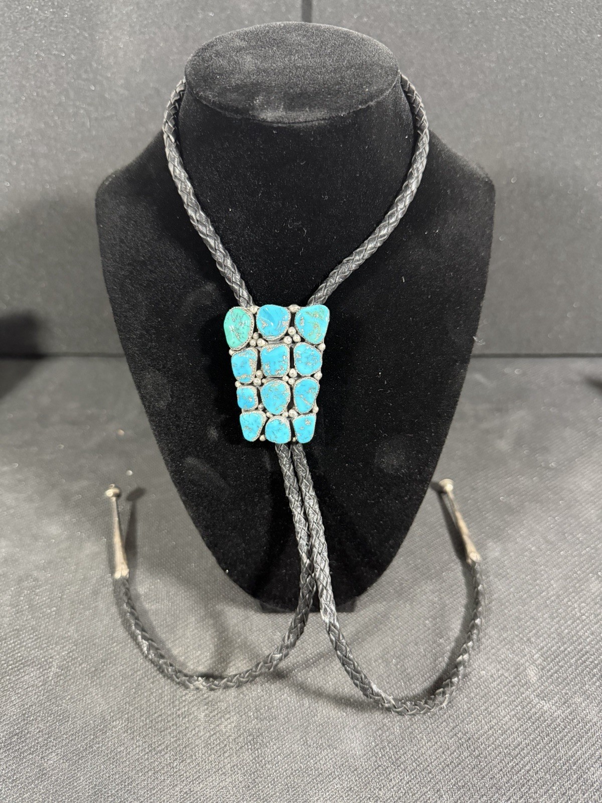 Vintage Sterling Silver Turquoise Cluster Bolo Tie Western Southwestern ...