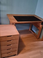 Massivholz Schreibtisch mit Rollcontainer