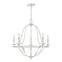 Kronleuchter Rustikal Shabby Weiß Ø 63,6 Cm 5X E14 Metall HäNgelampe Esstisch